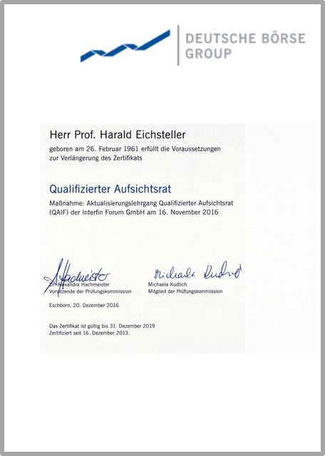 Zertifikat Qualifizierter Aufsichtsrat Prof. Eichsteller